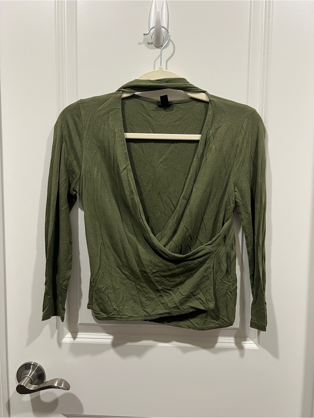 J Crew Olive Green Long-Sleeve Draped Wrap Top